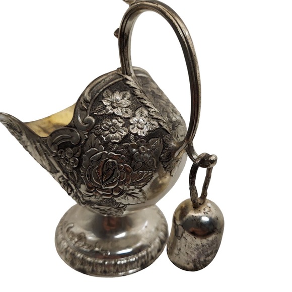 Silverplate Sugar Scuttle w/Cube Scoop Ornate Elegant Roses Silverplate VTG - Picture 8 of 16